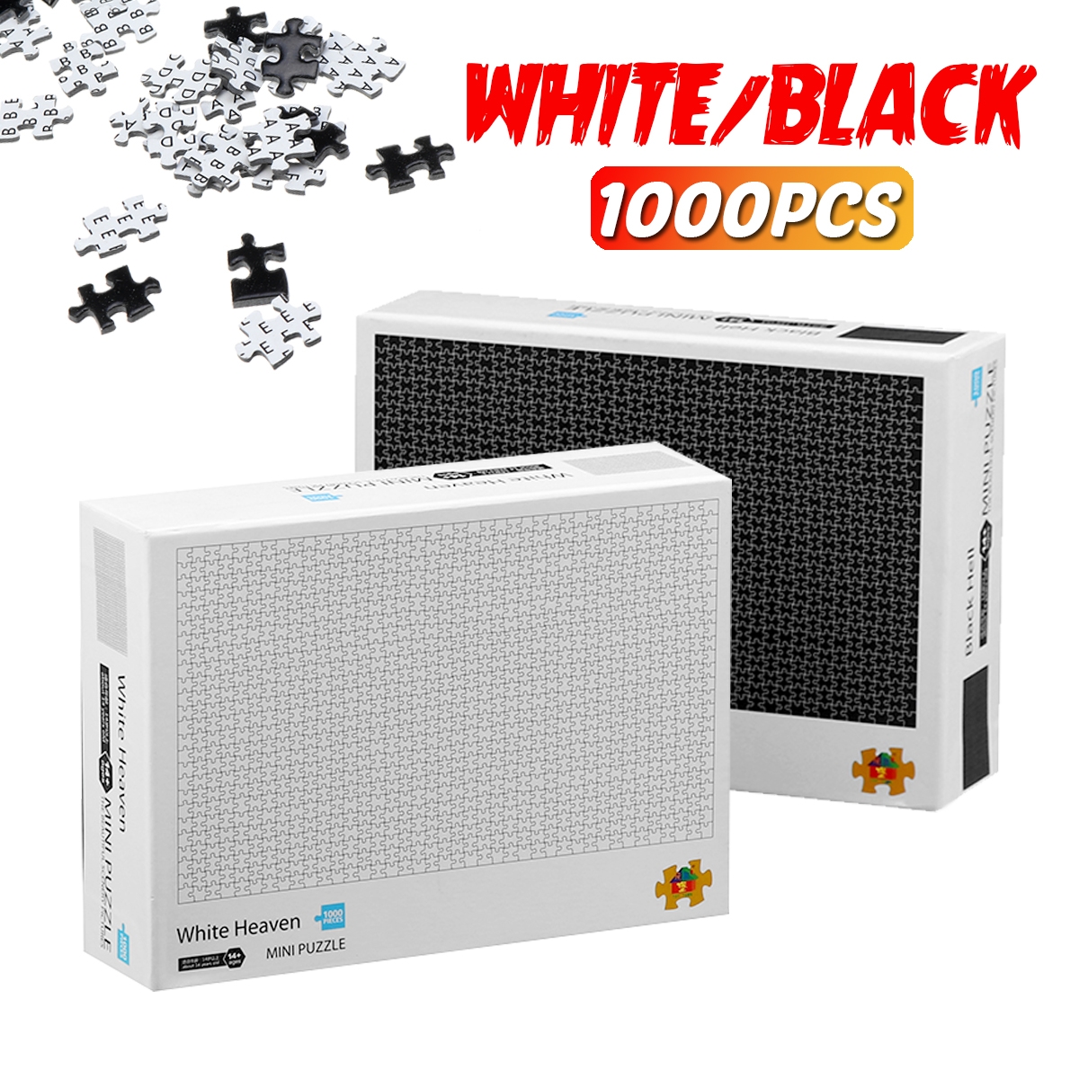 1000Pcs Pure Color White Black Paper Jigsaw Puzzle Toy DIY Assembly Educational Game Toy