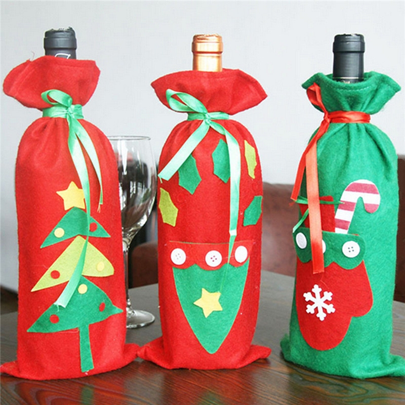 Christmas Champagne Wine Bottle Cover Bag Xmas Party Ornament Dinner Table Decor