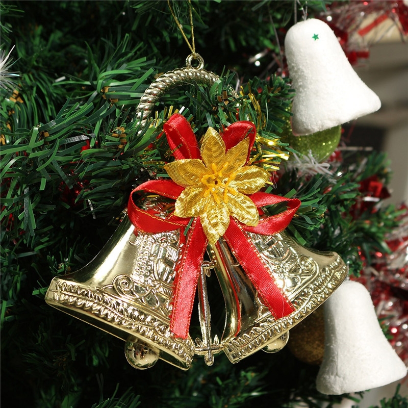 Christmas Bowknot Double Bell Xmas Tree Ornament Pendant Door Hanging Decoration