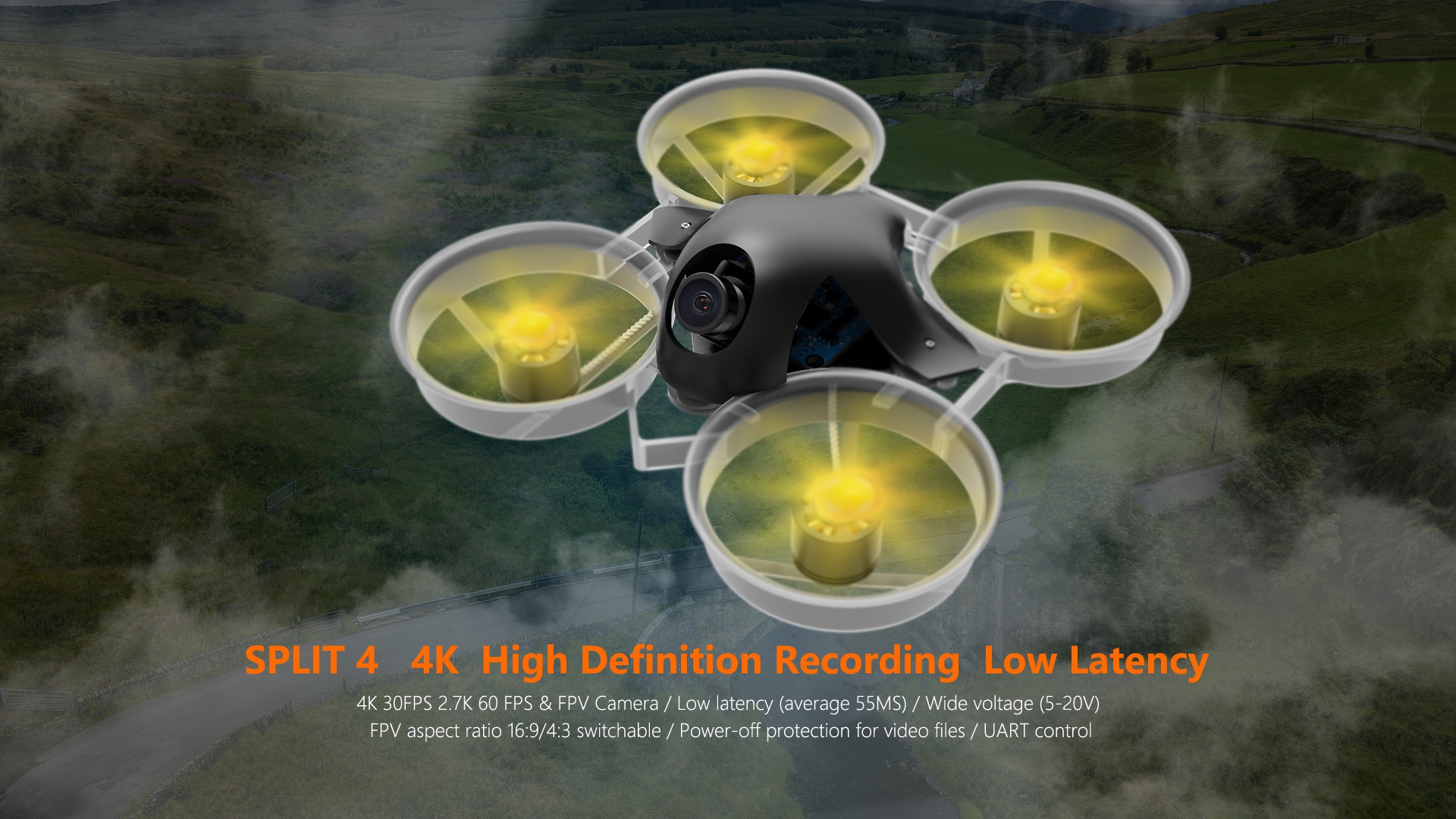 RunCam Split 4 4K High Definition Recording / Low Latency FPV 2 IN 1 FPV Camera 16:9/4:3 NTSC/PAL Switchable For RC Racing Drone