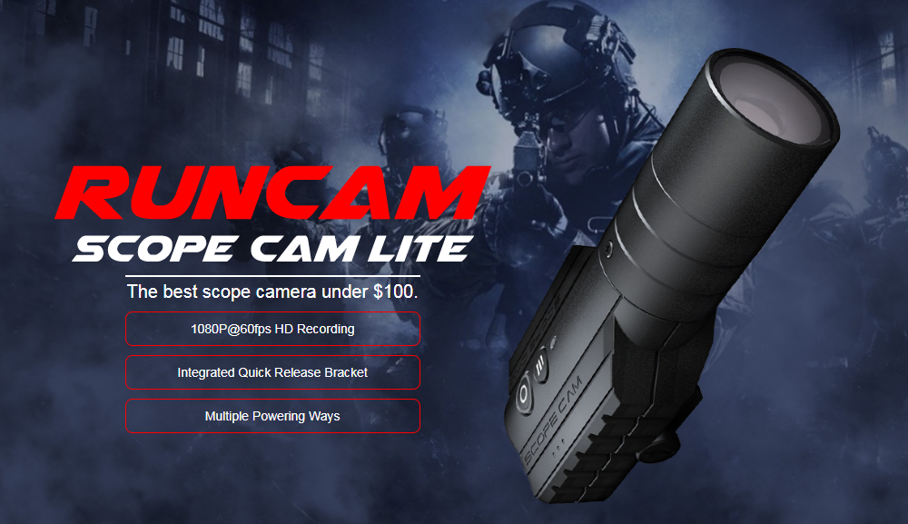 RunCam Scope Cam Lite 40mm Lens HD Airsoft Camera Action Video Camera Built-in WiFi iOS/Android APP Replaceable Battery