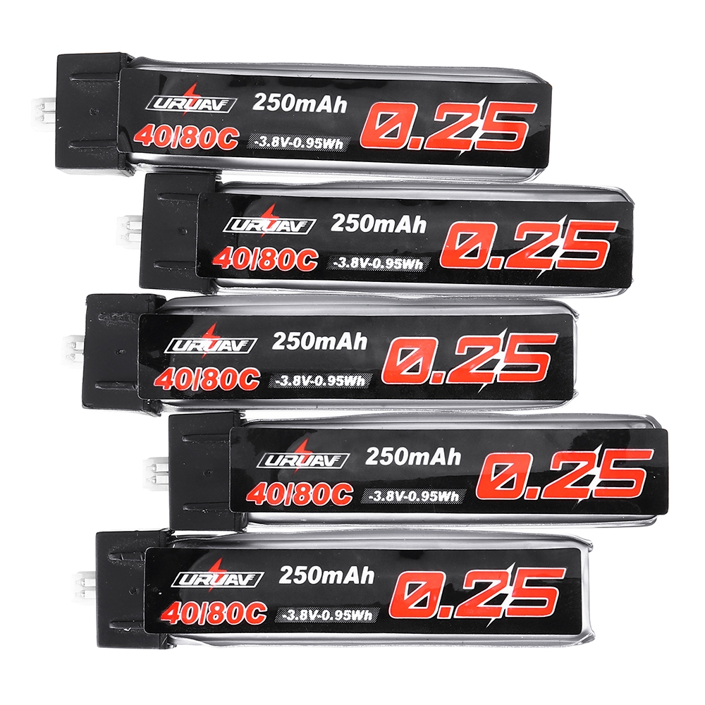 5Pcs URUAV 3.8V 250mAh 40C/80C 1S Lipo Battery PH1.25 Plug for RC Drone