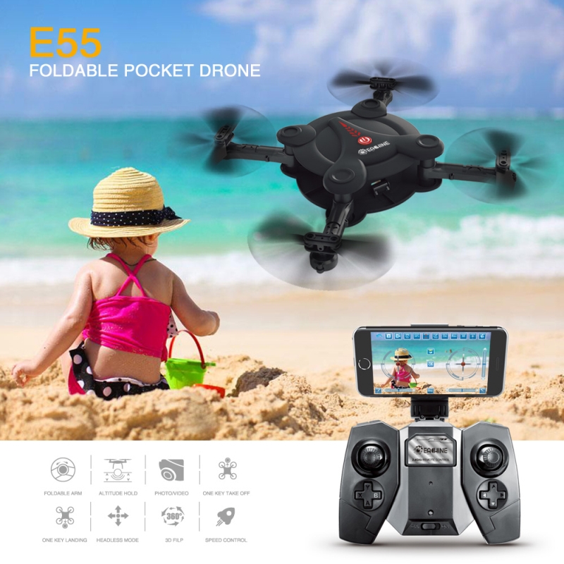 Eachine E55 Mini WiFi FPV Foldable Pocket Selfie Drone With High Hold Mode RC Quadcopter（$9.99 Coupon Code: BGRCE55）