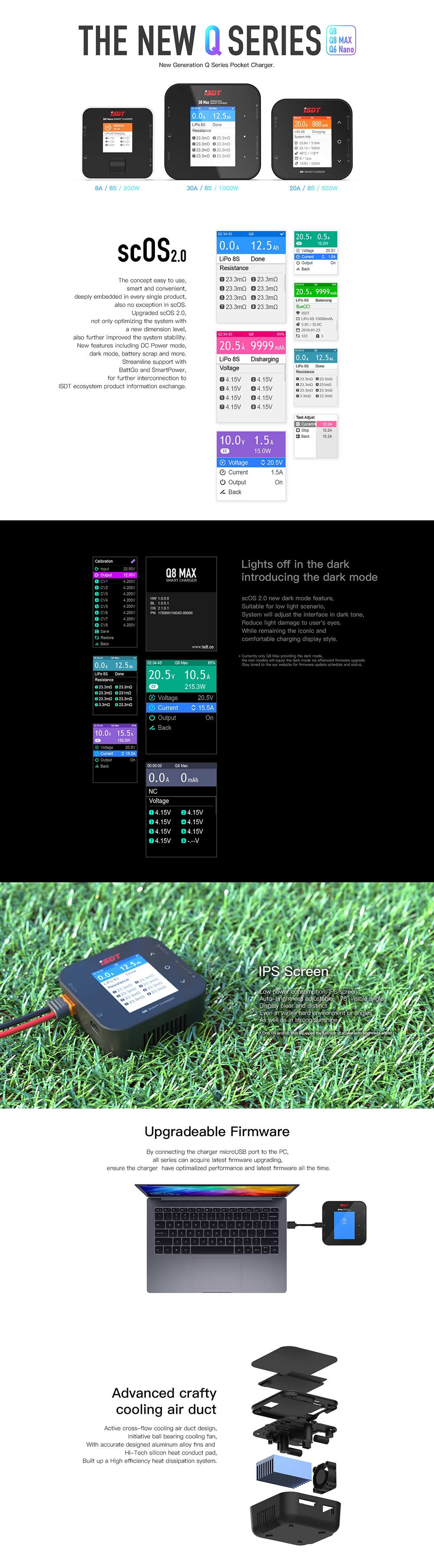 ISDT Q8 Max BattGo 1000W 30A High Power Battery Balance Charger Discharger for 1-8S Lipo Battery