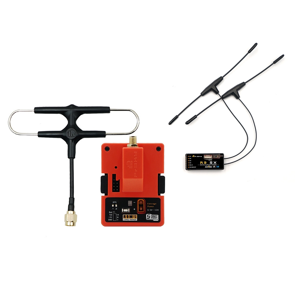FrSky R9M 2019 900MHz Long Range Transmitter Module and R9 SX OTA ACCESS 6/16CH Long Range Enhanced Receiver Combo with Mounted Super 8 and T antenna
