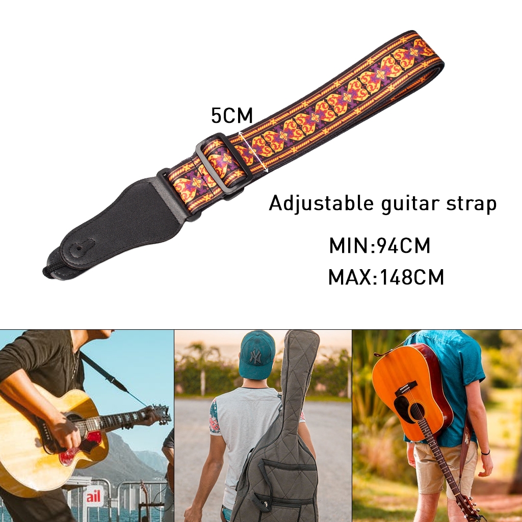 Naomi Adjustable Guitar Strap Shoulder Belt For Acoustic/ Electric Guitar Bass Soft Nylon Webbing Belt With Leather Ends