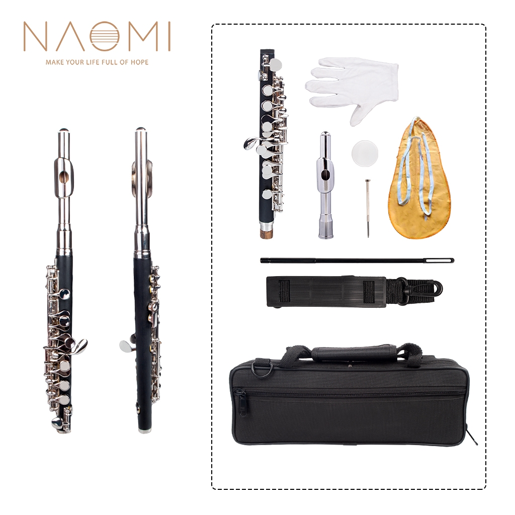 NAOMI Professional Nickel Plated Piccolo Excellent Ebonite Rubber Wood Piccolo Key of C Piccolo Set