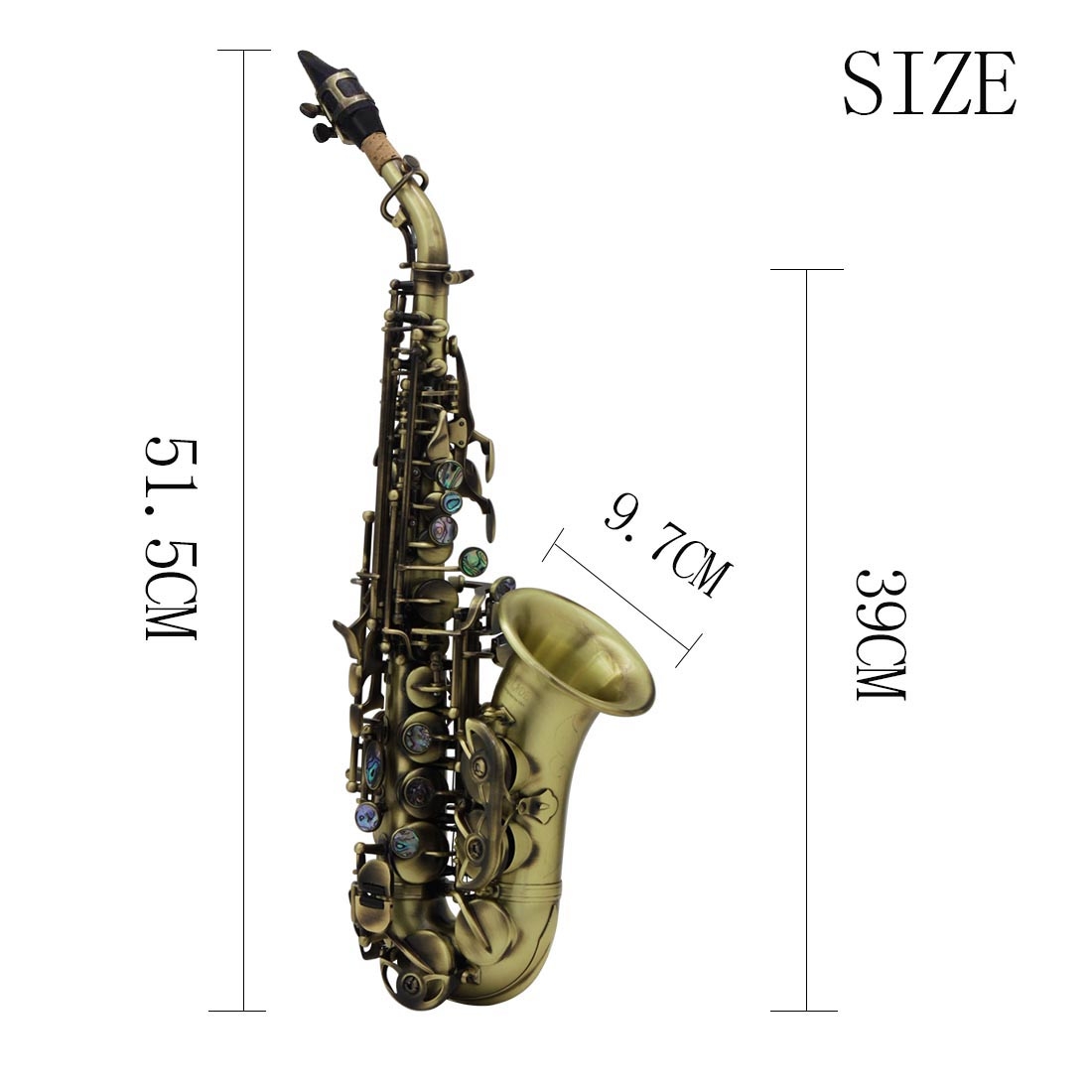 Slade Vintage Style Bb Soprano Saxophone with Carry Case Gloves Cleaning Cloth Brush Sax Strap Mouthpiece Brush Accessories
