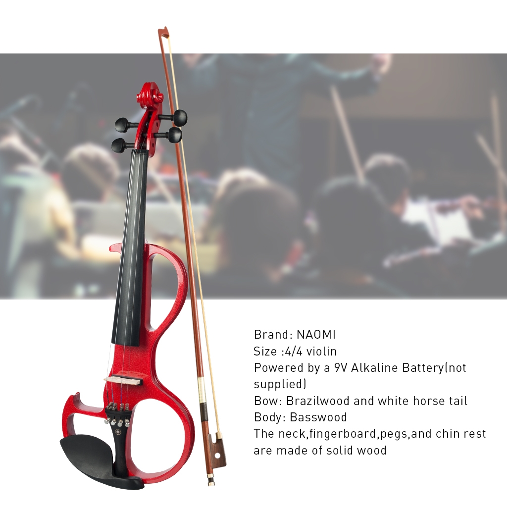 NAOMI Electric Violin 4/4 Violin Electric Violin Hard Case+ Cable +Headphone Red Color Set