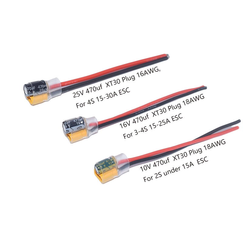 1PC XT30-capacitance 470uf/25V 470uf/16V 470uf/10V 2-6S LC Filter Capacitor Plug Line For FPV Racing RC Drone