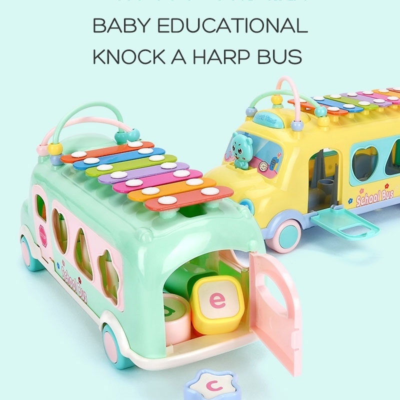 Baby Knock Beat Xylophone Educational Toy Bus Shape Toys Color Matching Bus Knocking Xylophone Kids Toy Parent-Child Activity Games