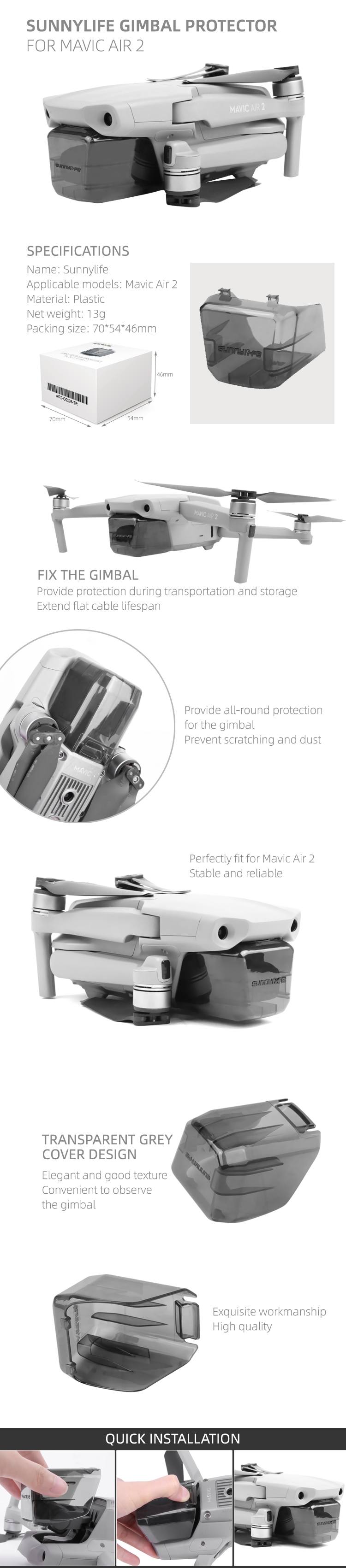 Sunnylife Gimbal Camera Lens Protection Cover Case Protector Transparent for DJI Mavic Air 2 RC Drone