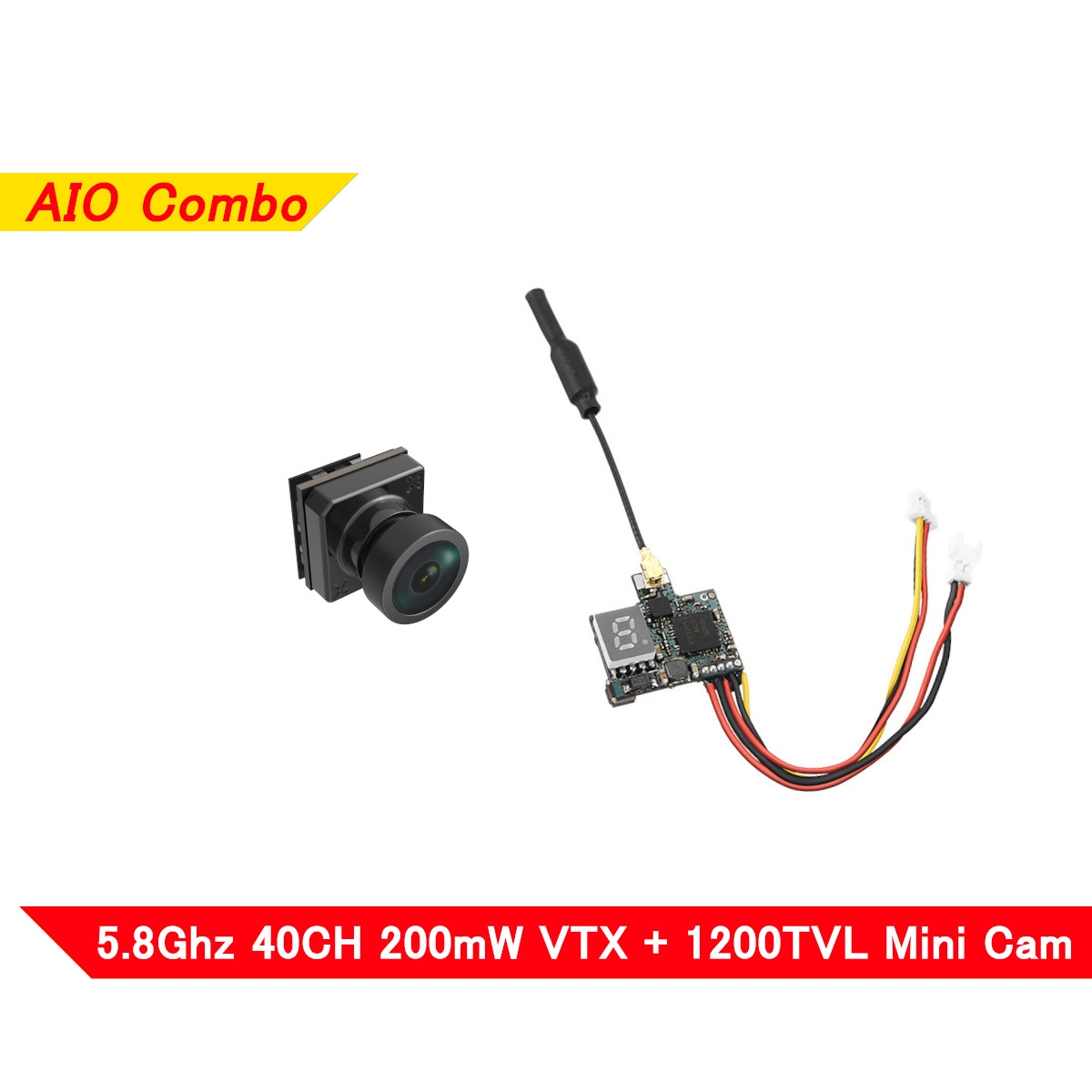 Eachine VTX02 + Foxeer Pico Razer Mini FPV Transmitter Camera Combo 5.8GHz 40CH 200mW VTX 1200TVL 12*12mm CMOS Mini CAM SET Support 3.2-5.5V for RC Racing Drone
