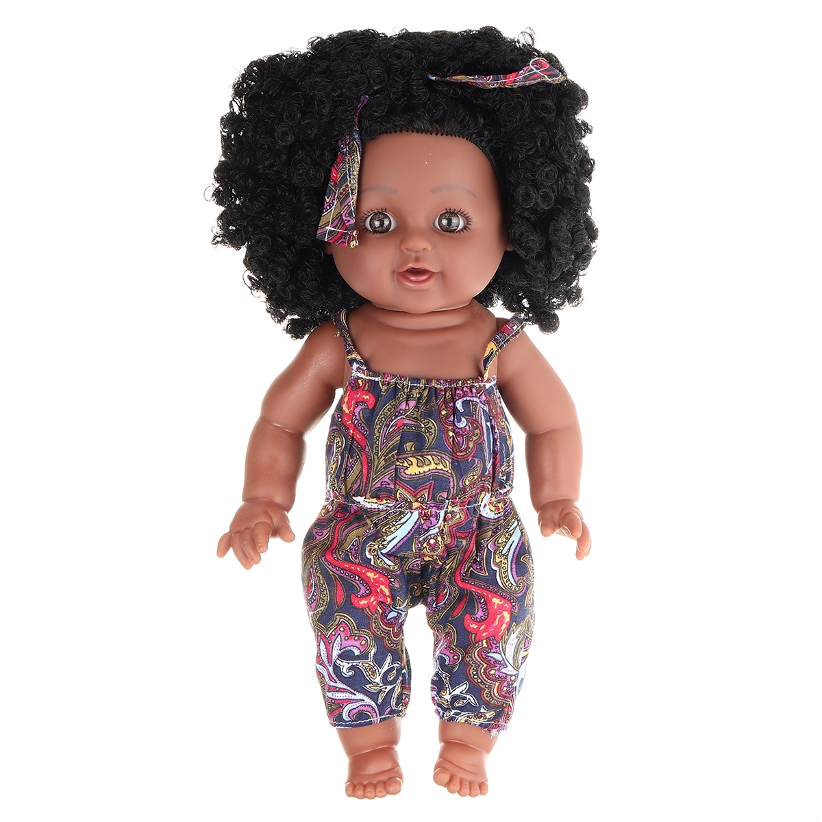 12Inch Soft Silicone Vinyl PVC Black Baby Fashion Play Doll Rotate 360° African Girl Perfect Reborn Doll Toy for Birthday Gift