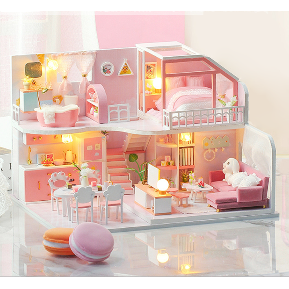 IIE CREATE K056 Half Summer Time Theme DIY Doll House Model Assembled Toys With Lights, Dust Cover, And Furniture