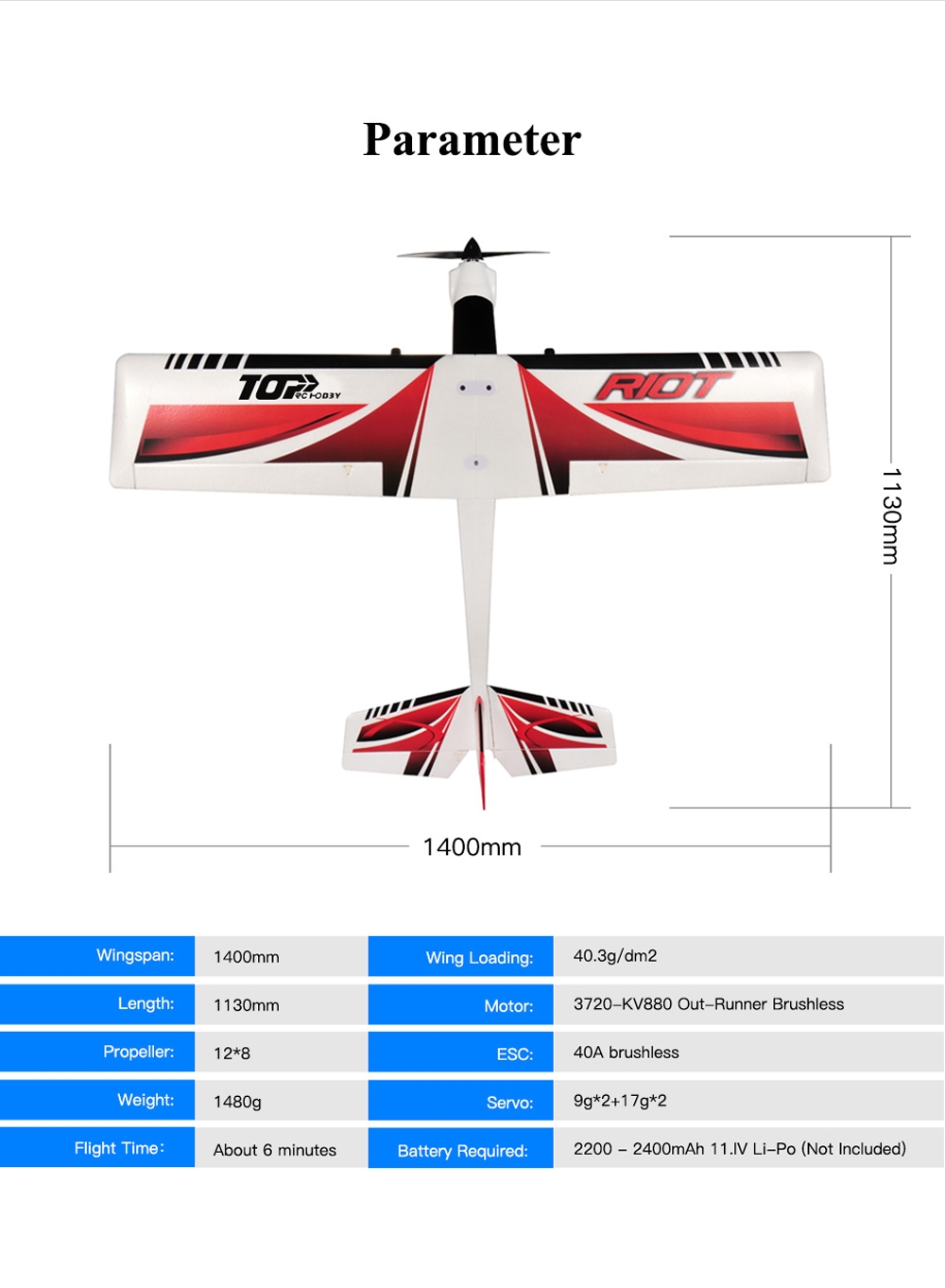 TOP RC Hobby RIOT 1400mm Wingspan EPO Practice Sport Plane RC Airplane PNP for Trainer Beginners