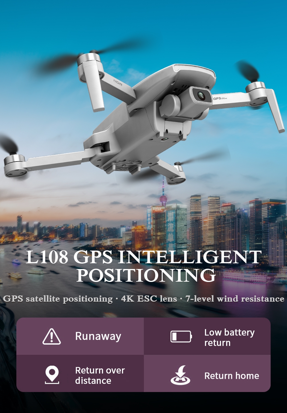 L108 5G WIFI FPV GPS With 4K 120° Wide Angle Camera 32mins Flight Time Breshless Foldable RC Drone Quadcopter RTF