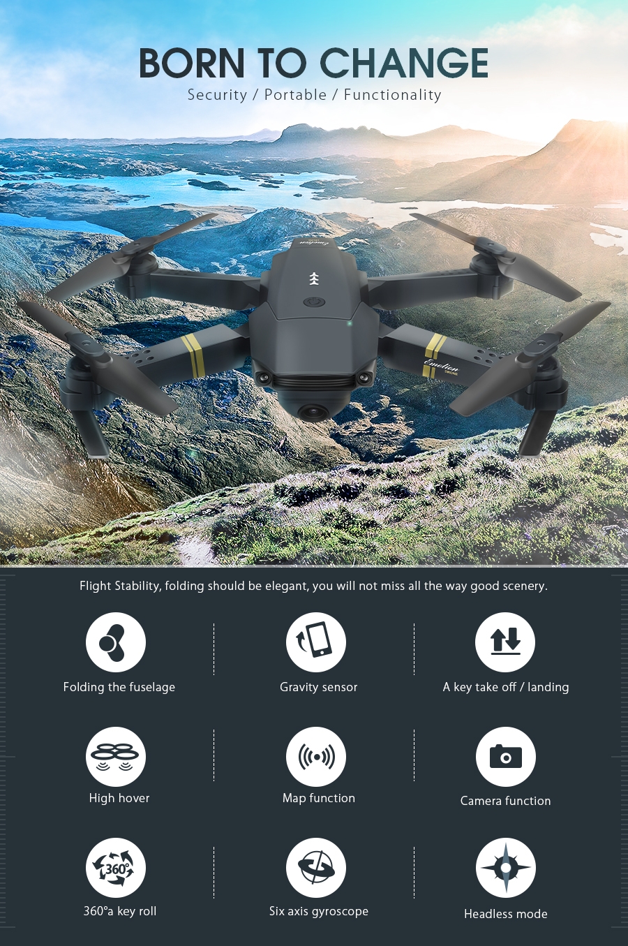 Eachine E58 WIFI FPV With 720P/1080P HD Wide Angle Camera High Hold Mode Foldable RC Drone Quadcopter RTF
