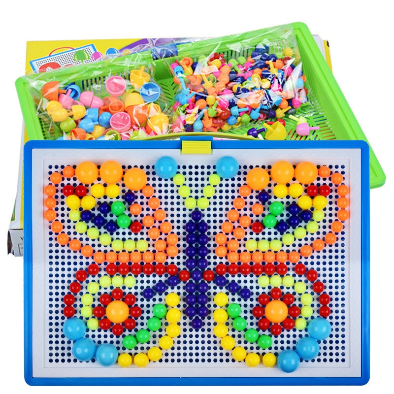296PCS Portable Mosaic Nail Puzzle Peg Board For Kids Children Educational Toys Gift