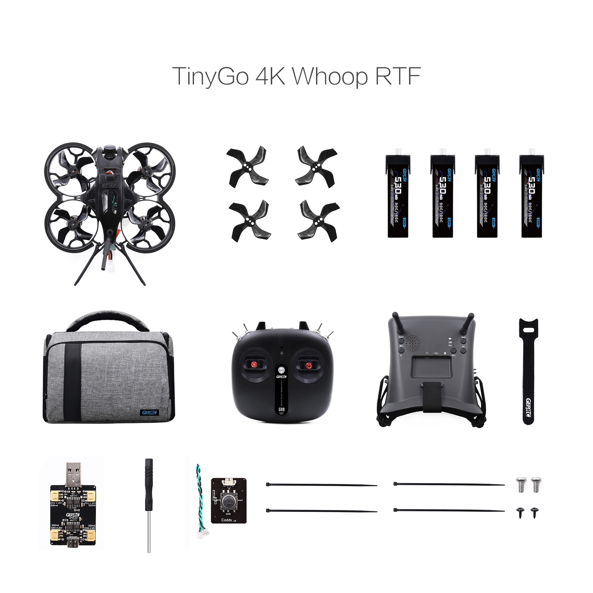 GEPRC TinyGO 1.6inch 2S 4K Caddx Loris FPV Indoor Whoop+GR8 Remote Controller+RG1 Goggles RTF Ready To Fly FPV Racing RC Drone - Photo: 1