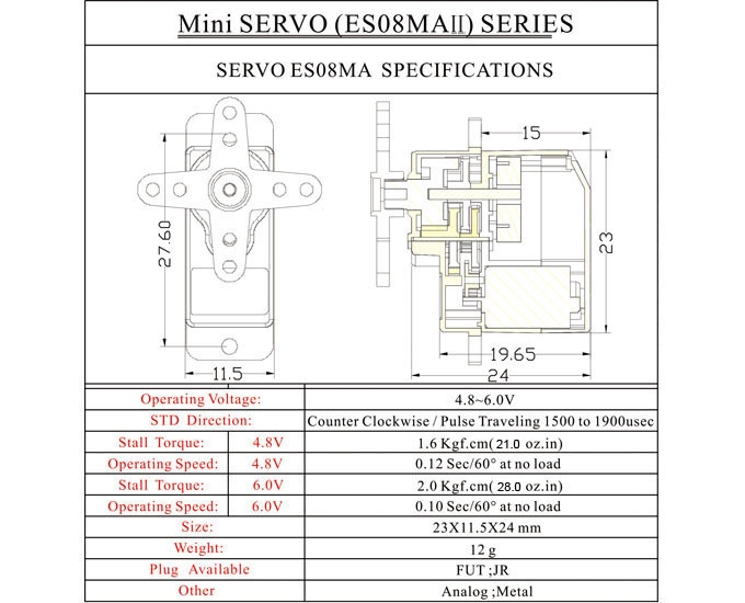 10PCS EMAX ES08MA II 12g Mini Metal Gear Analog Servo for RC Model