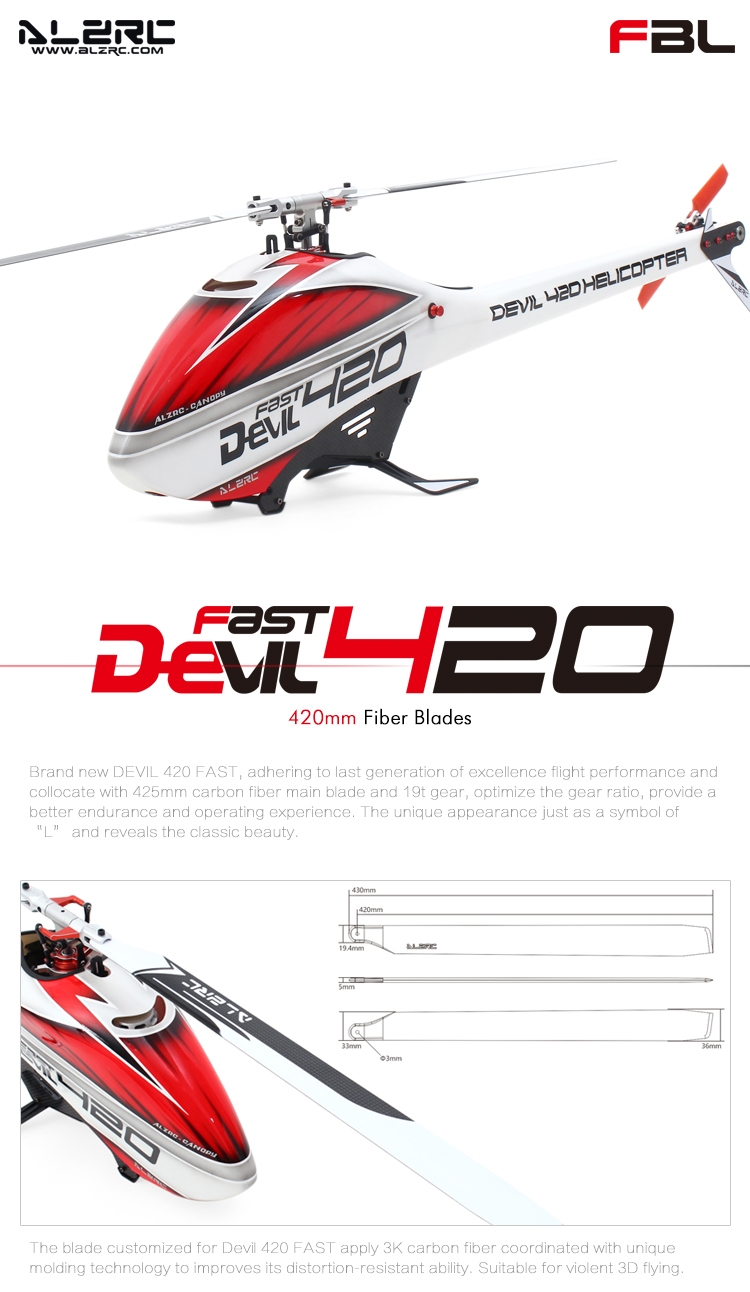 ALZRC Devil 420 Fast FBL RC Helicopter Standard Combo
